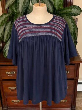 In Every Story Navy Smocked Yoke Babydoll Top 6X #018